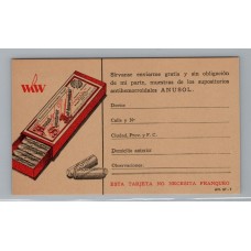 ARGENTINA 1930 ANUSOL TARJETA PUBLICITARIA DE MEDICINA CON FRANQUEO PAGO, FECHA TENTATIVA